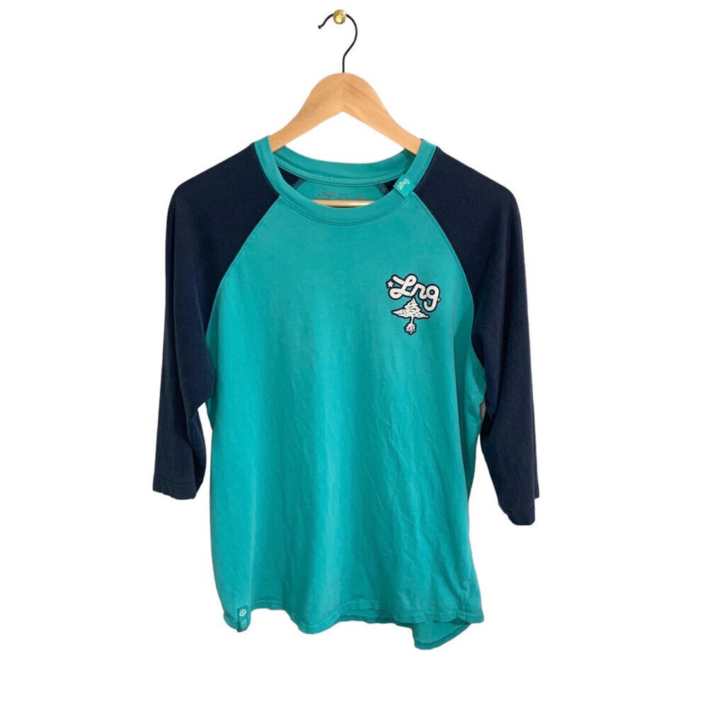 LRG Lifted Research Group Shirt, 3/4‎ Sleeve, Green Blue Men Large
